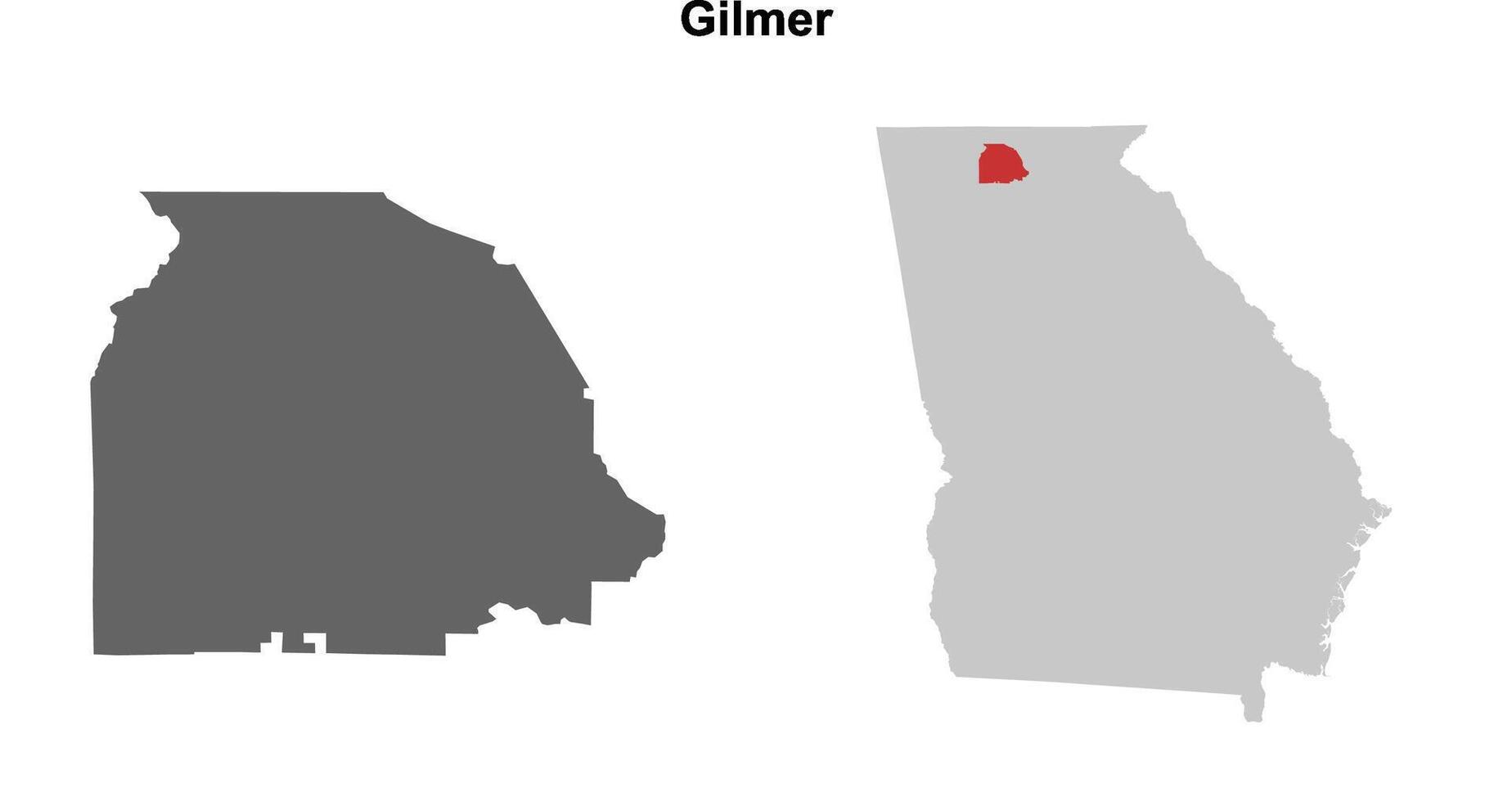 Gilmer County, Georgia blank outline map set vector