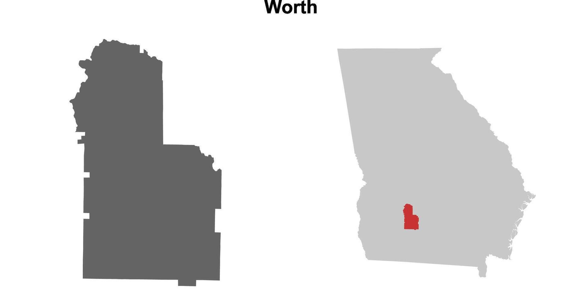 Worth County, Georgia blank outline map set vector