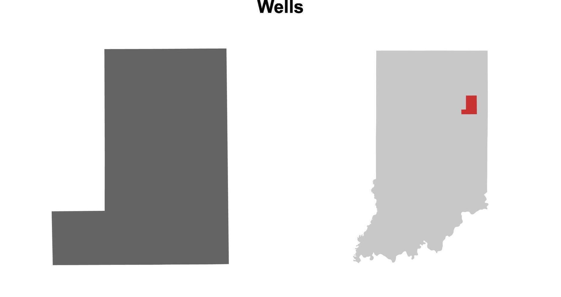 Wells County, Indiana blank outline map set vector