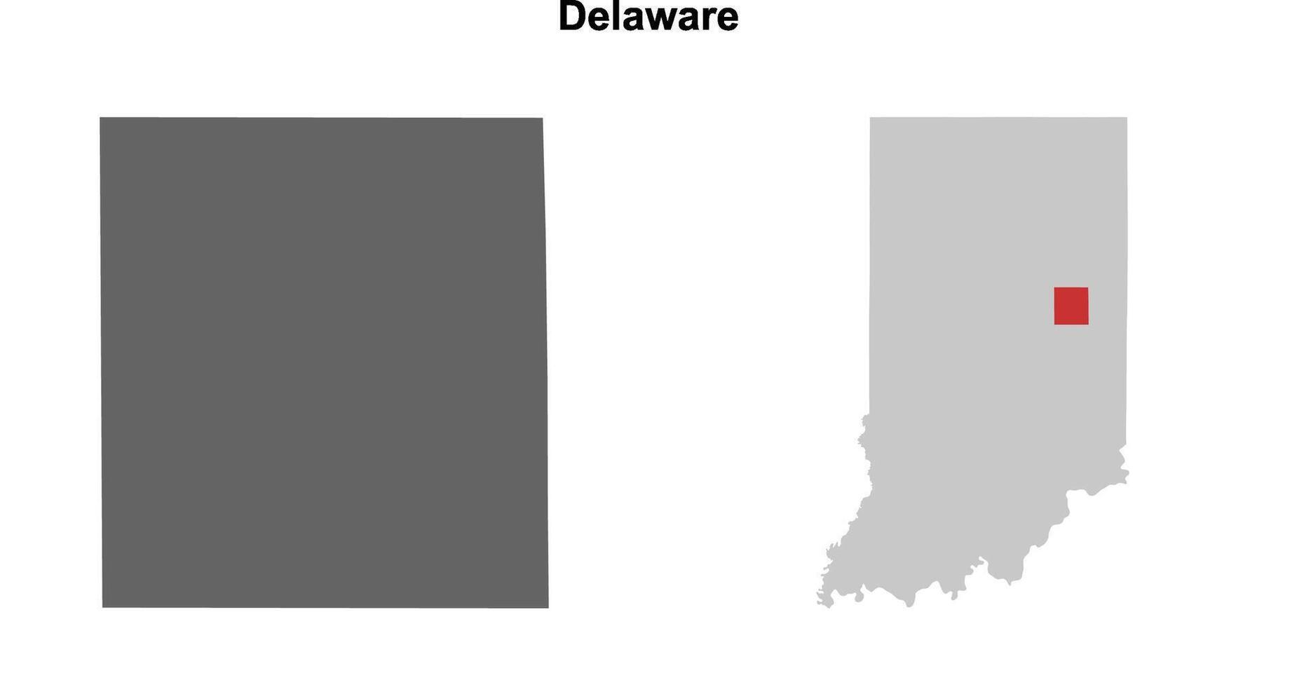 Delaware County, Indiana blank outline map set vector