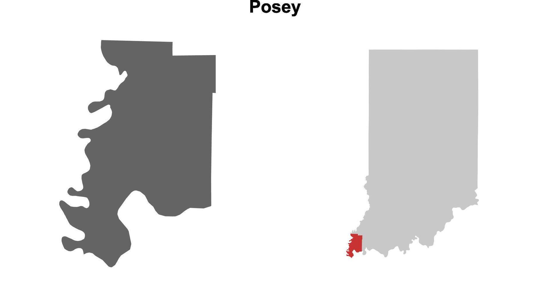 Posey County, Indiana blank outline map set vector