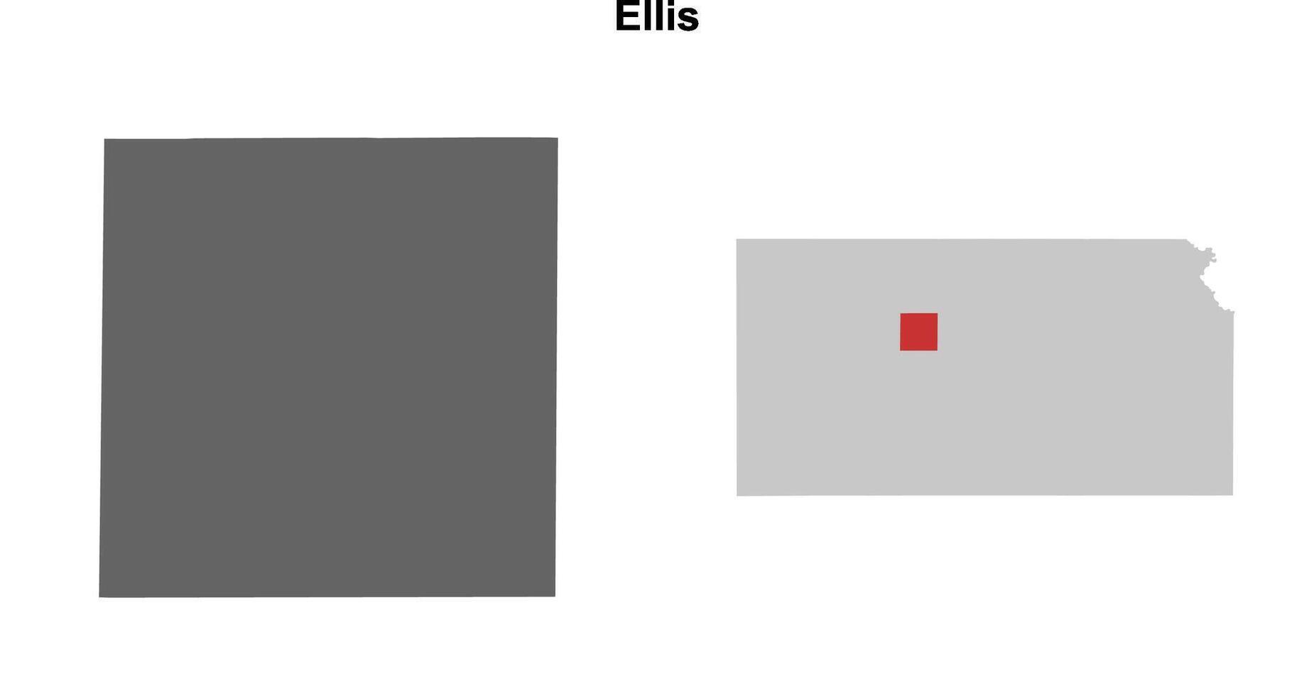 Ellis County, Kansas blank outline map set vector