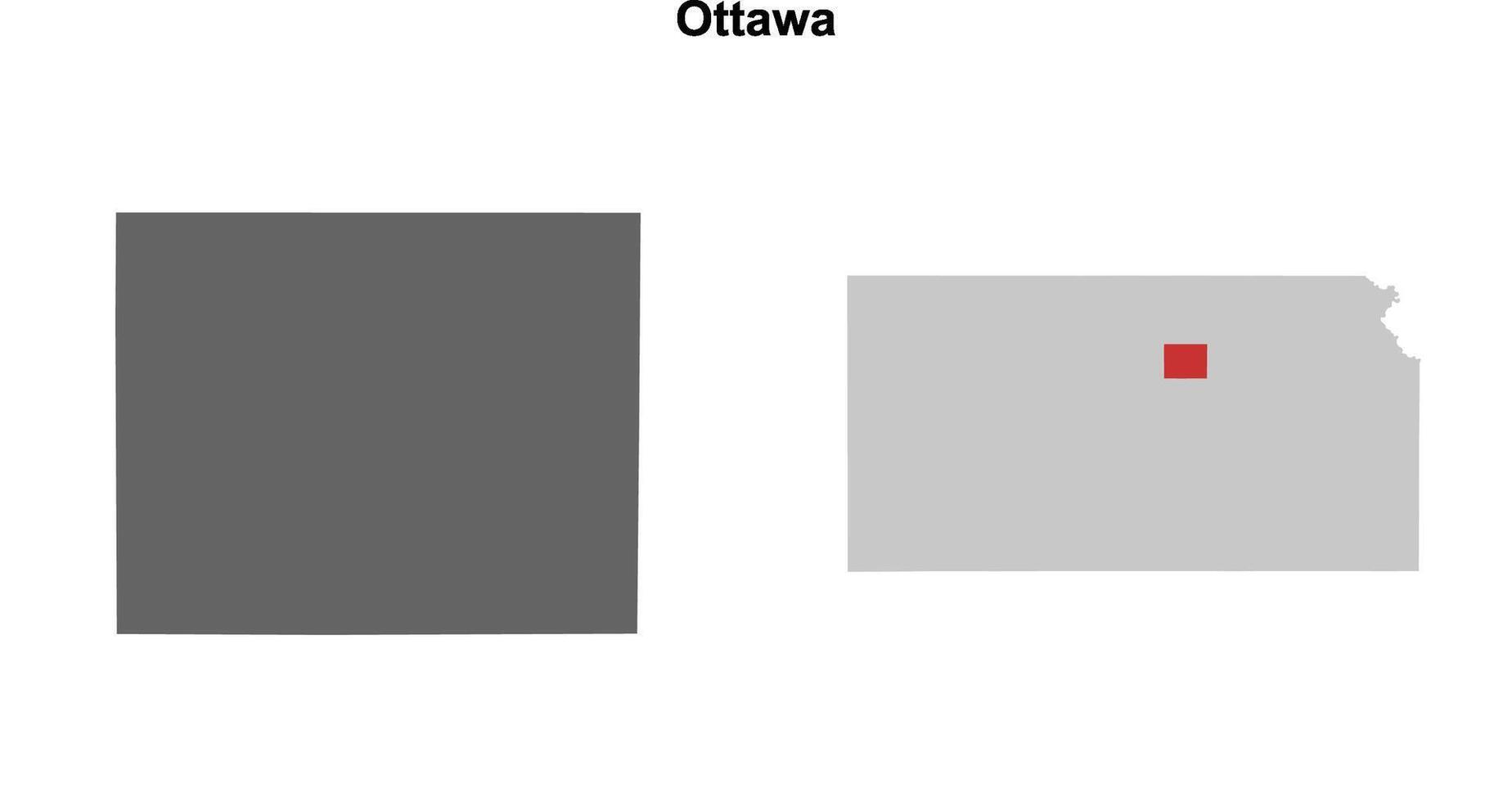 Ottawa County, Kansas blank outline map set vector