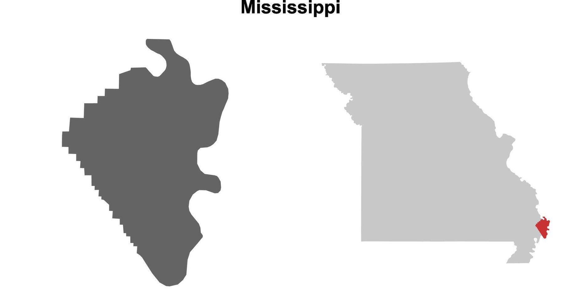 Mississippi County, Missouri blank outline map set vector