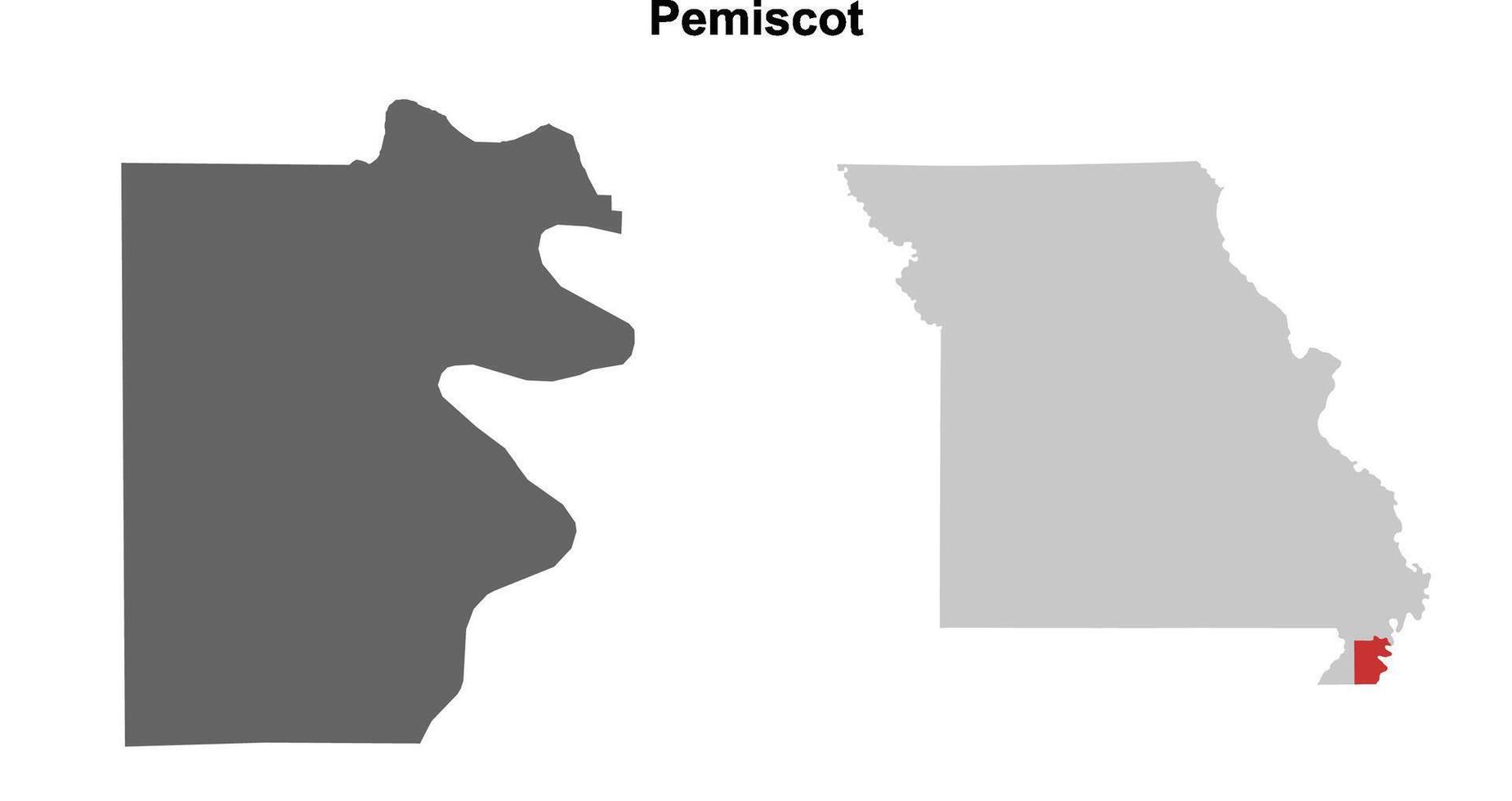 Pemiscot County, Missouri blank outline map set vector