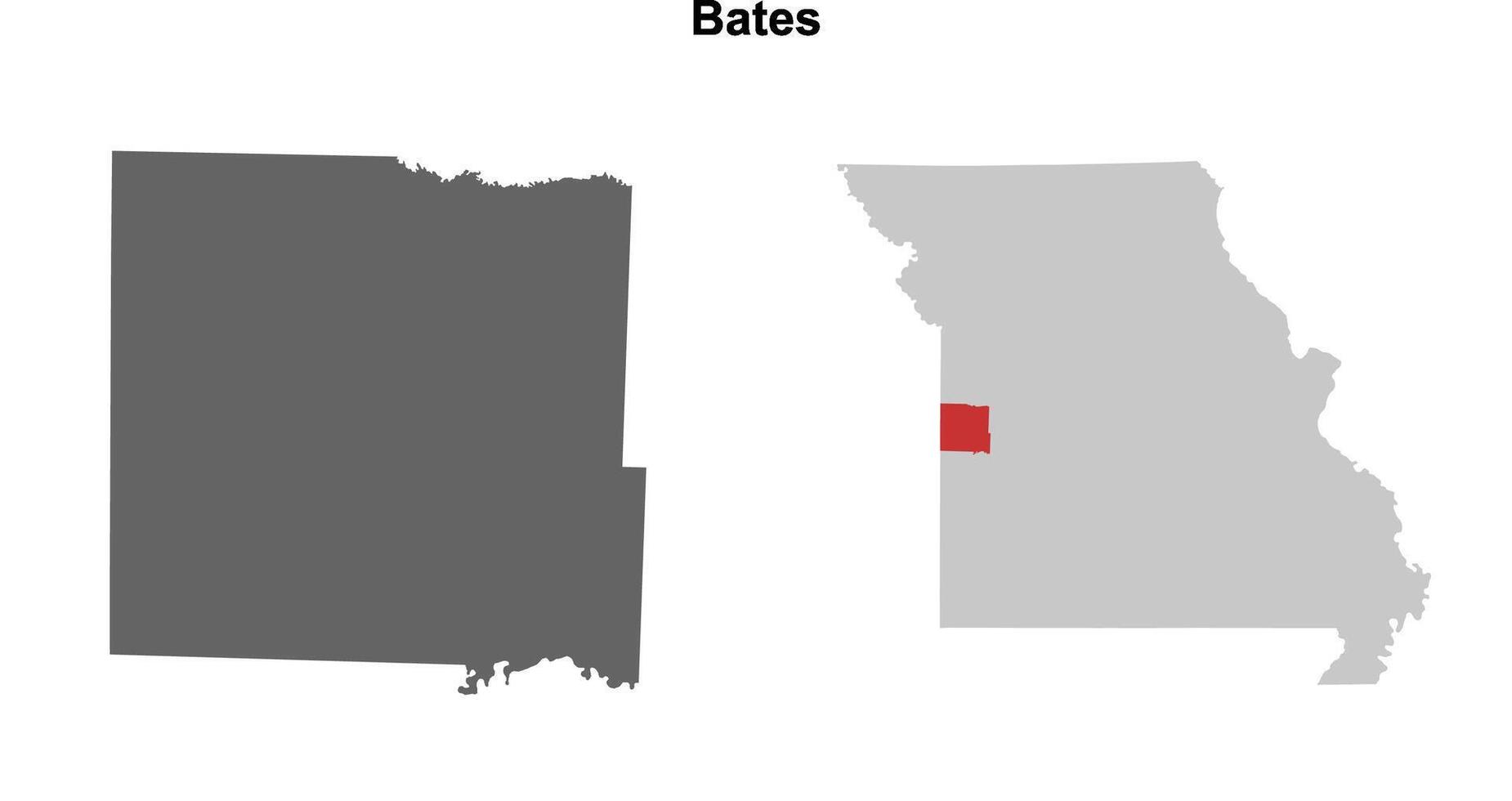 Bates County, Missouri blank outline map set vector