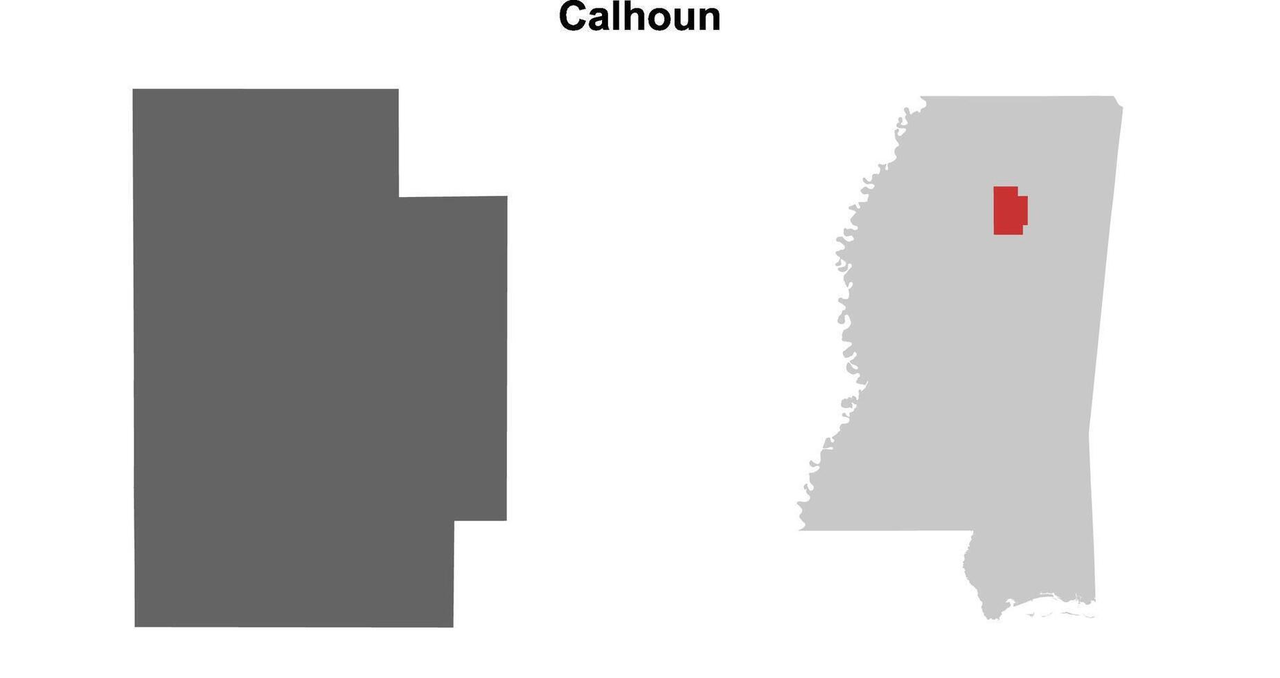 Calhoun County, Mississippi blank outline map set vector