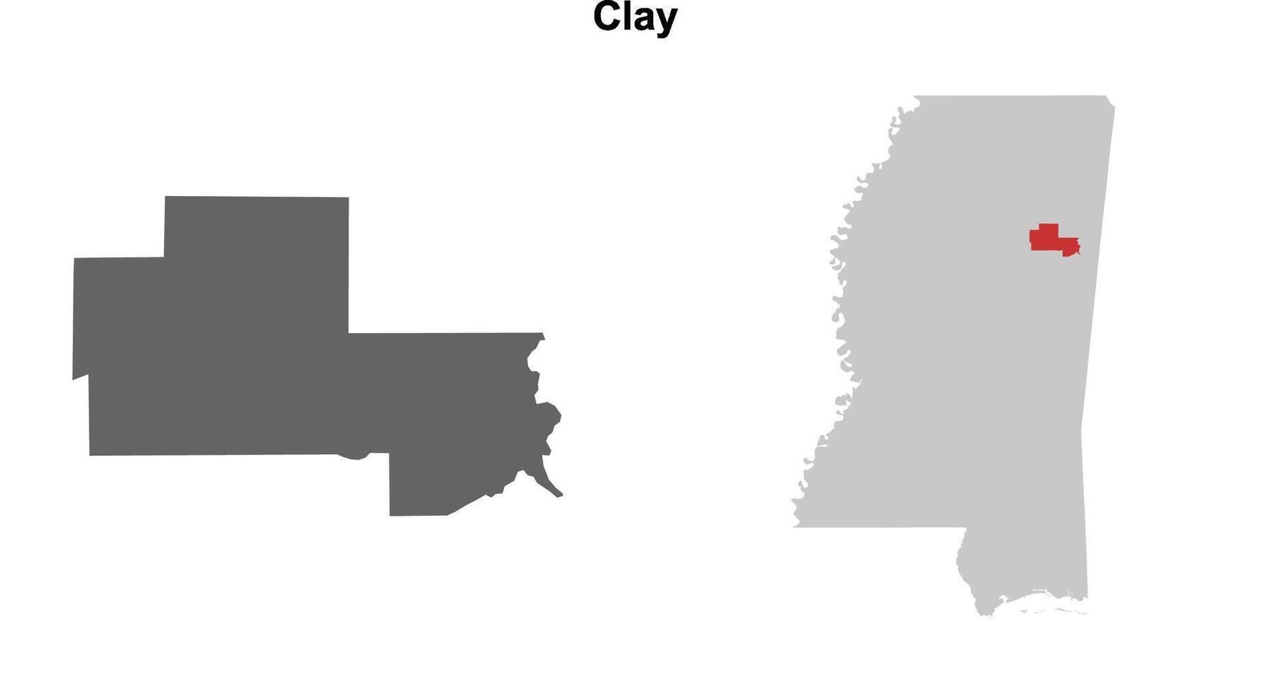 Clay County, Mississippi blank outline map set vector