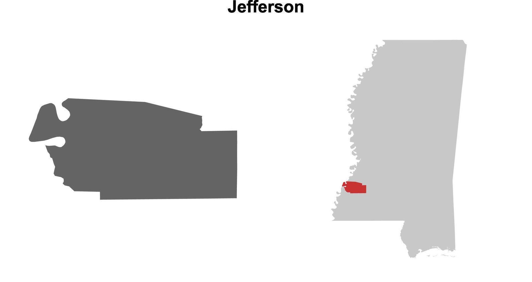 Jefferson County, Mississippi blank outline map set vector