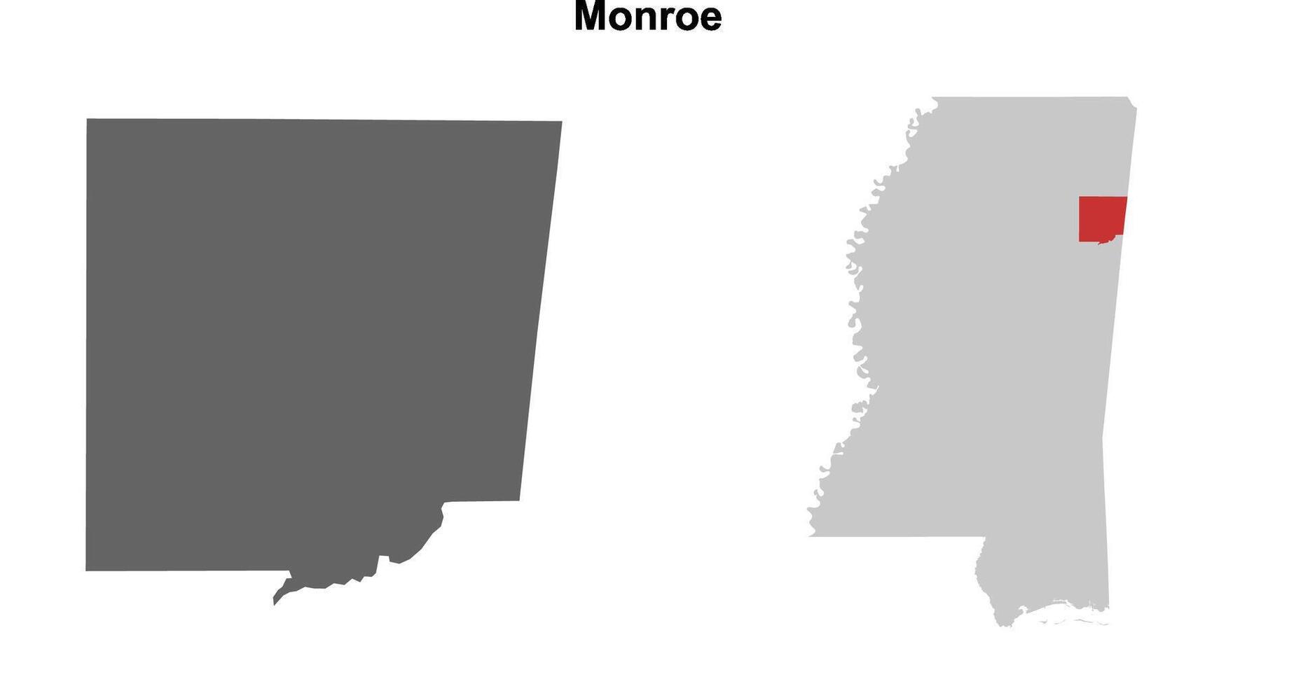 Monroe County, Mississippi blank outline map set vector