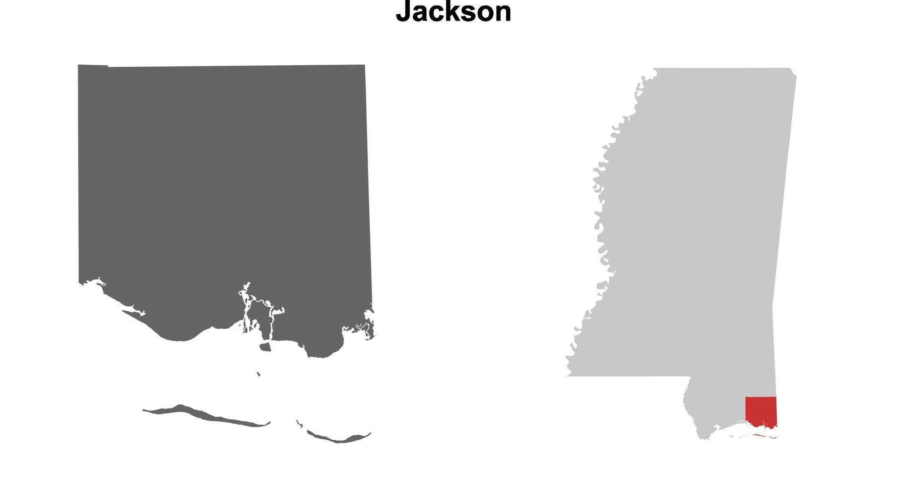 Jackson County, Mississippi blank outline map set vector