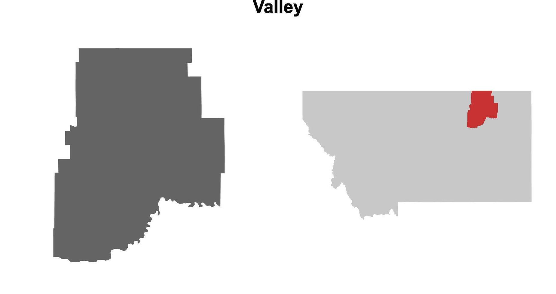 Valley County, Montana blank outline map set vector