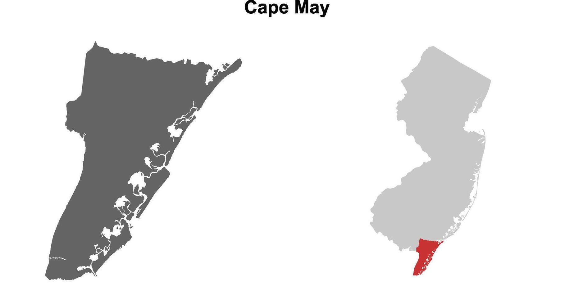 Cape May County, New Jersey blank outline map set vector