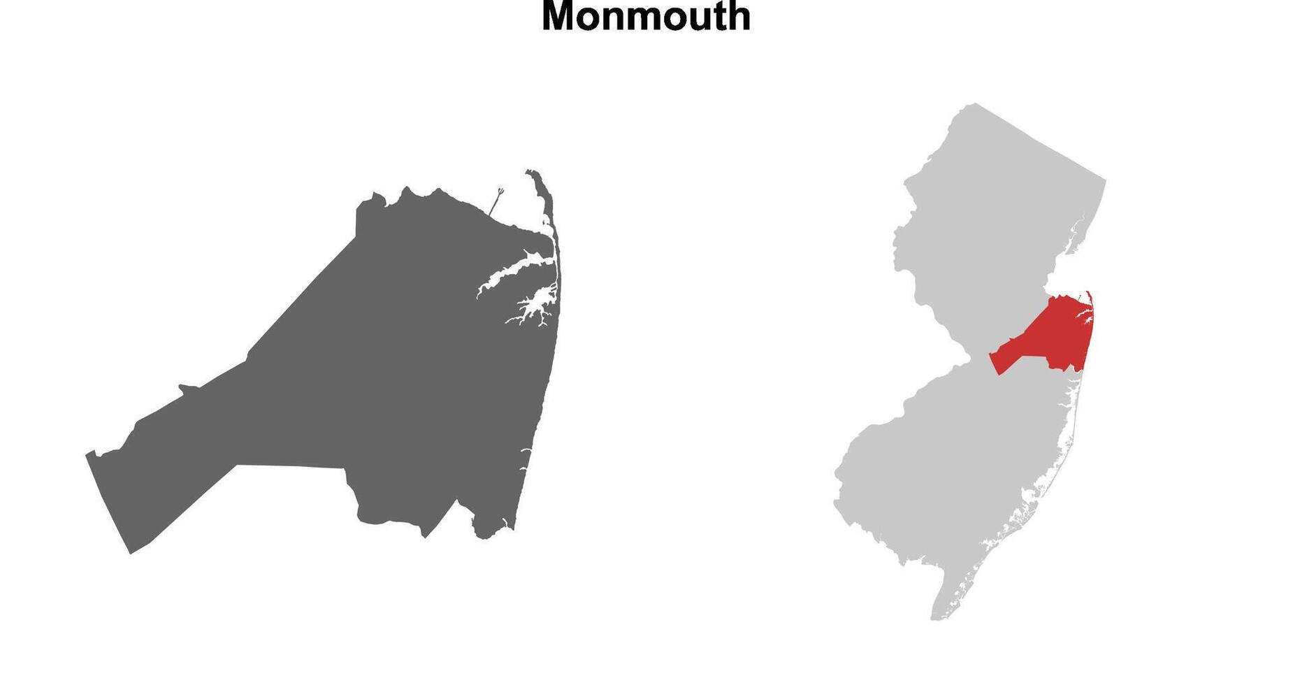 Monmouth County, New Jersey blank outline map set vector