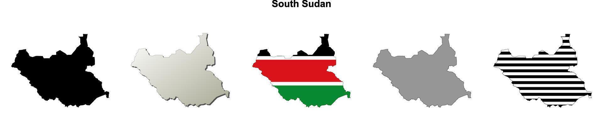 South Sudan outline map set vector