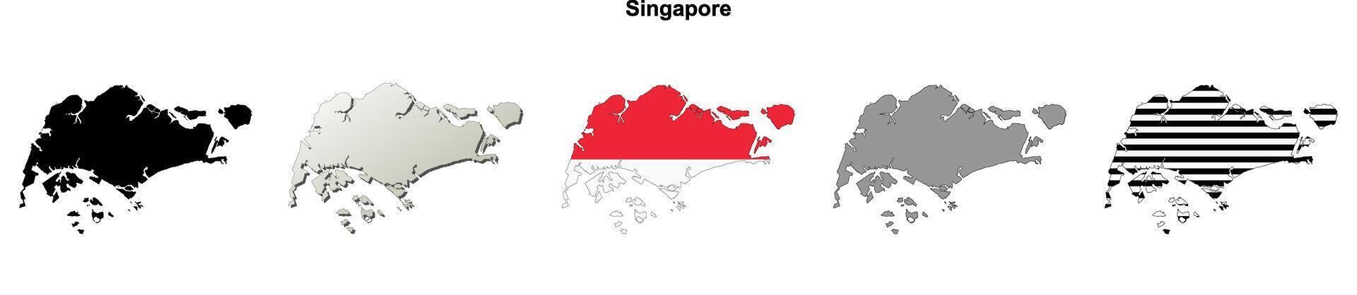 Singapore outline map set vector