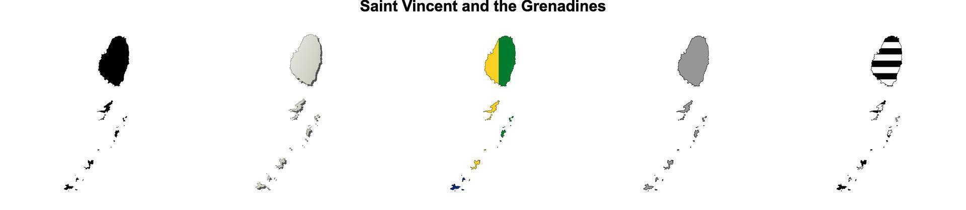 Saint Vincent and the Grenadines outline map set vector