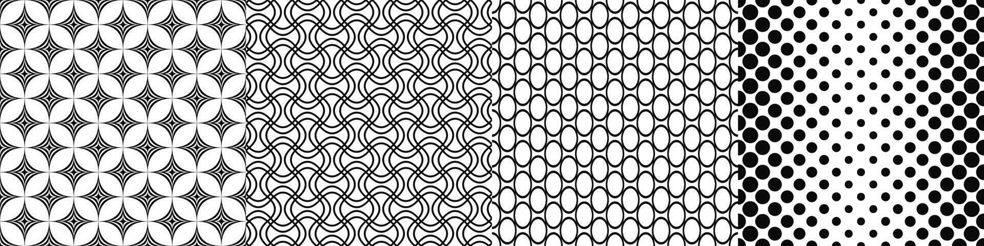 Black and white repeating geometric pattern collection vector