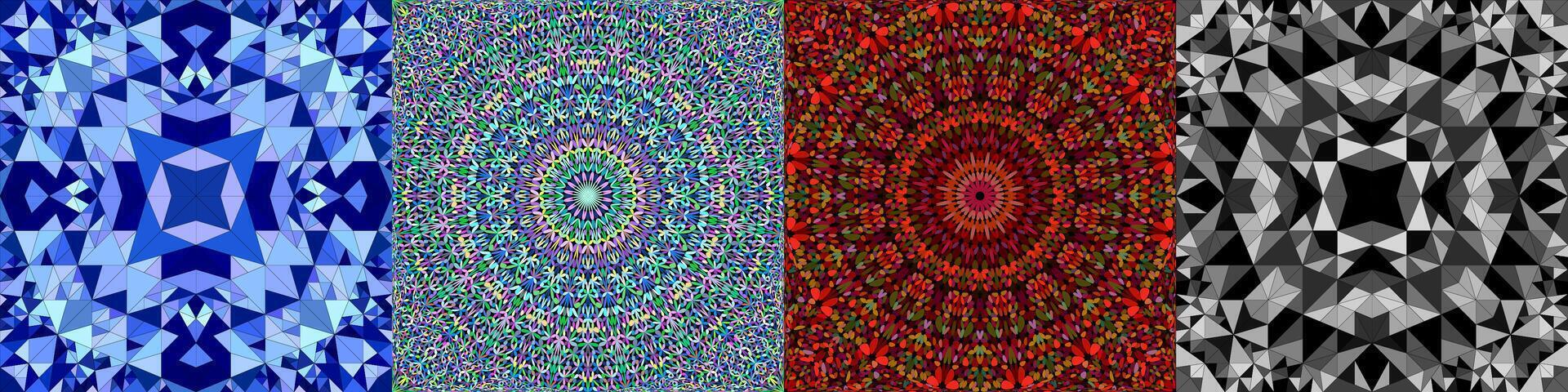 Seamless geometrical mandala pattern set - polygon and floral patterns vector