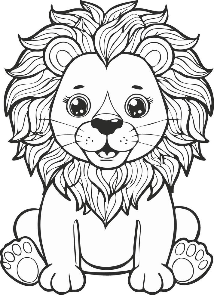 Cute Lion Coloring Kid Book Page in Black and White. and Colored Samples vector