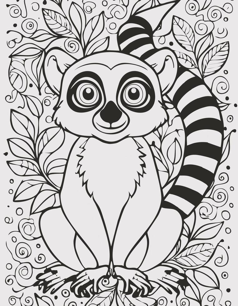 Cute Lemur Mammal Coloring Kid Book Page in Black and White. Monochrome Colored Samples vector