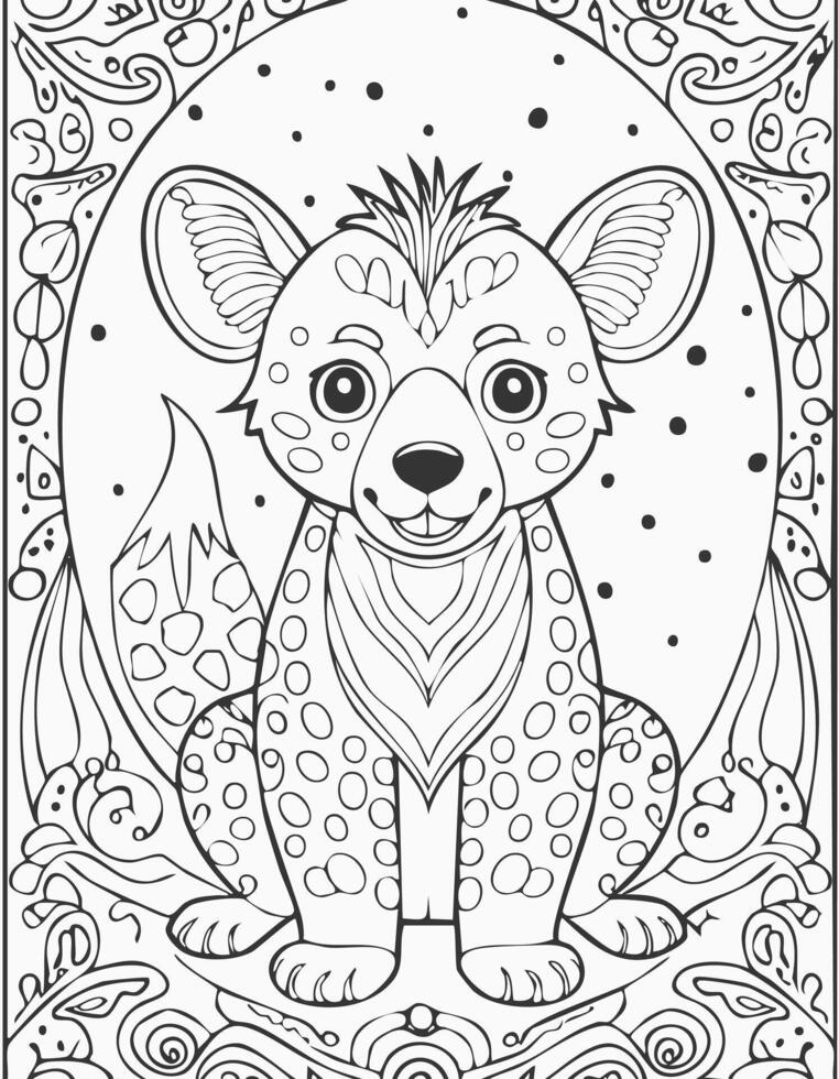 Cute Hyena Mammal Coloring Kid Book Page in Black White. Monochrome and Colored Samples vector