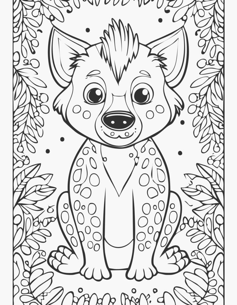 Cute Hyena Mammal Coloring Kid Book Page in Black and White. Monochrome and Samples vector