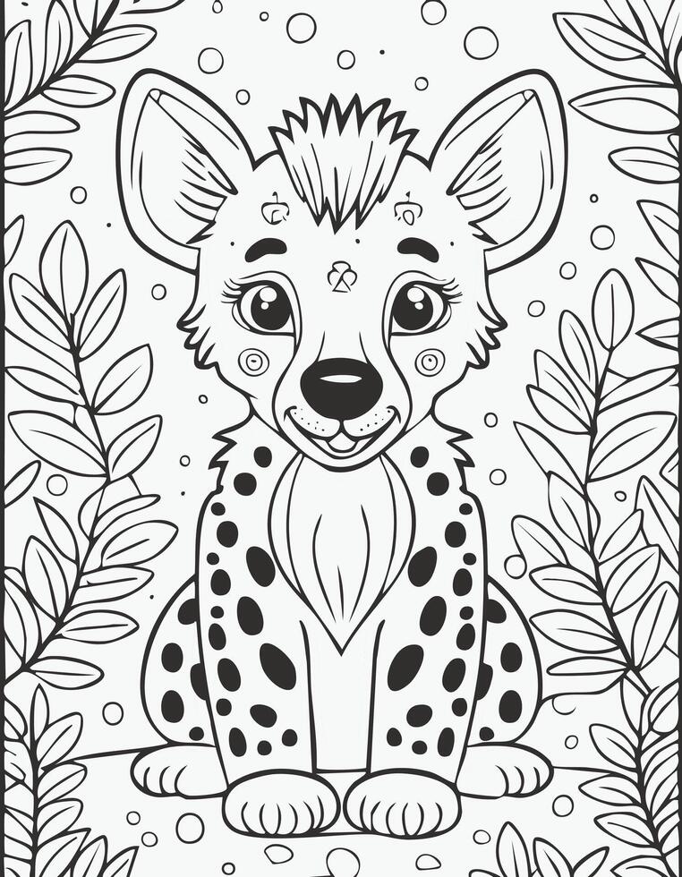 Cute Hyena Mammal Coloring Kid Book Page in Black and White. and Colored Samples vector