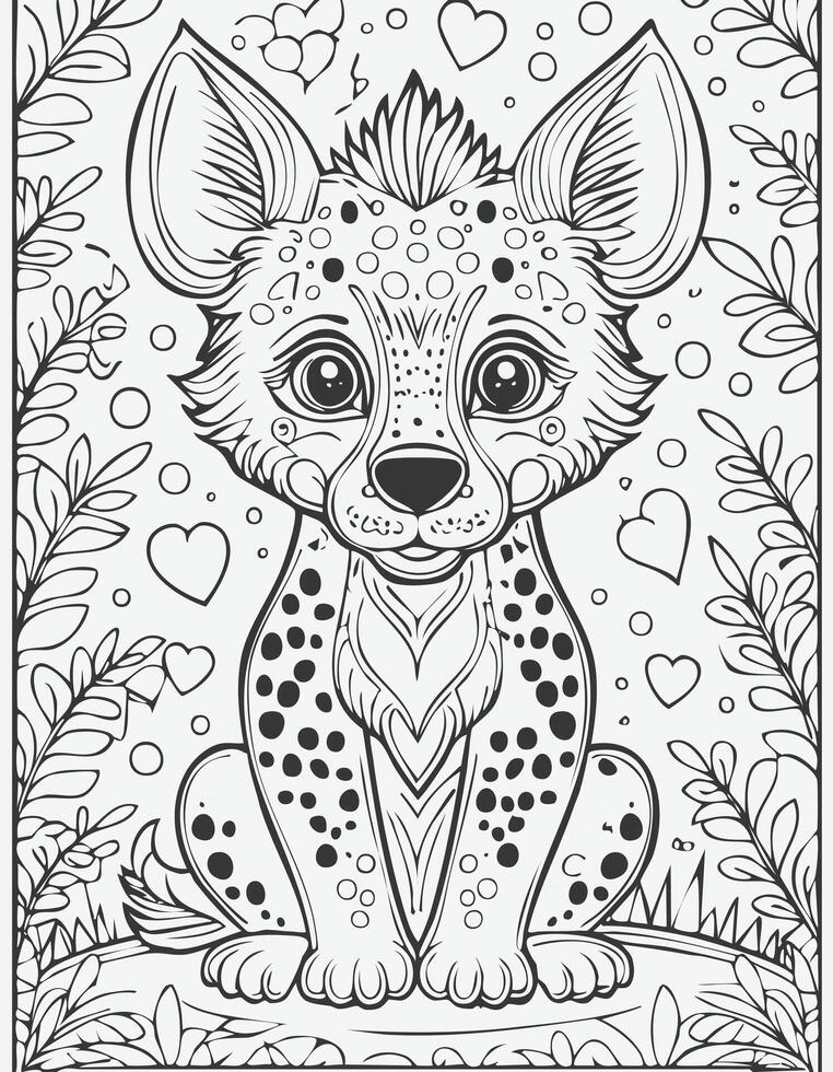 Cute Hyena Mammal Coloring Kid Book Page in Black and White. Monochrome and Colored vector