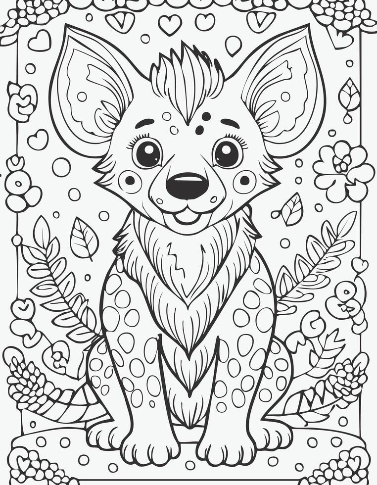 Cute Hyena Mammal Coloring Kid Book Page in Black and White. Monochrome and Colored Samples vector