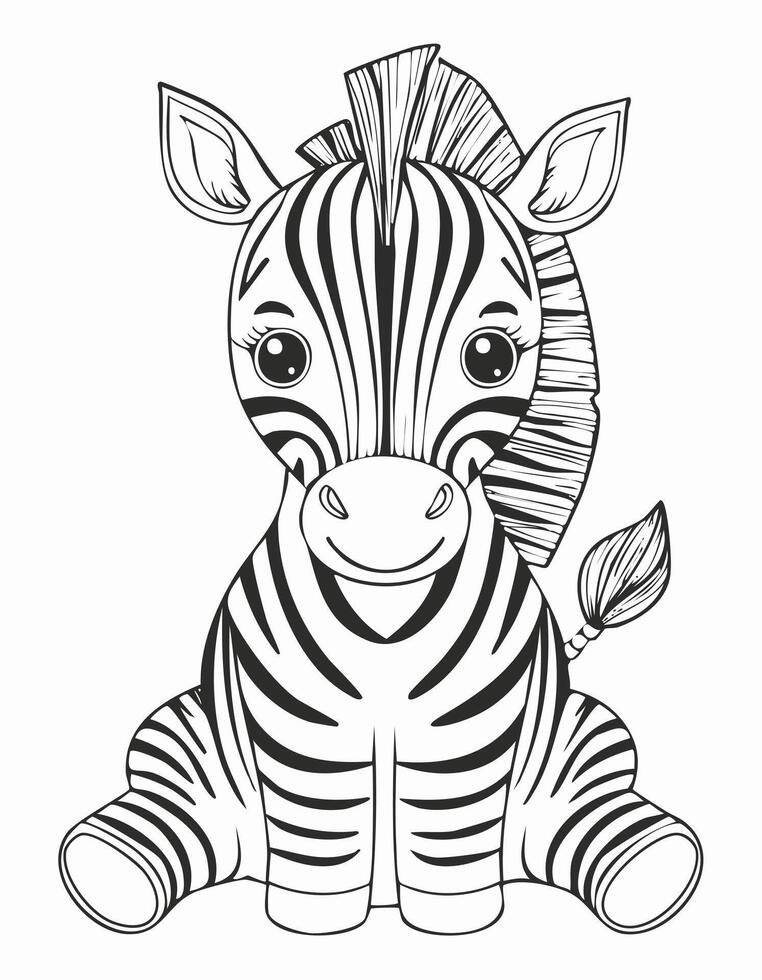Cute Zebra Mammal Coloring Kid Book Page in Black White. Monochrome and Colored Samples vector