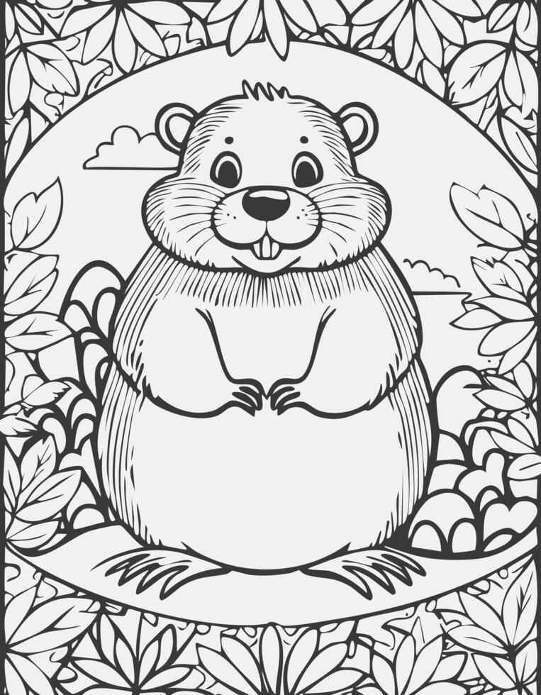 Cute Beaver Mammal Coloring Kid Book Page in Black White. Monochrome and Colored Samples vector