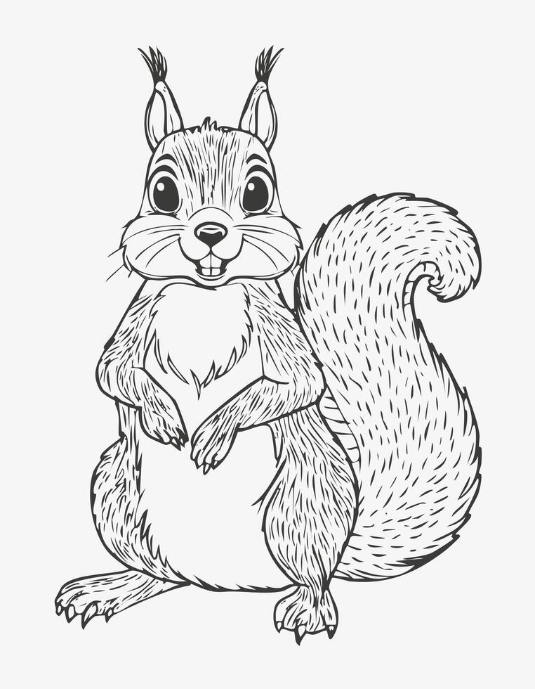 Cute Squirrel Mammal Coloring Kid Book Page in Black and White. and Colored Samples vector