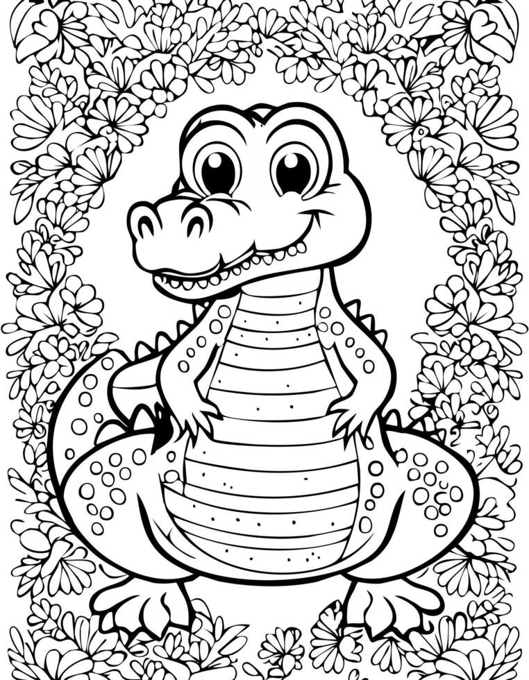 Cute Crocodile Coloring Kid Book Page in Black and White. and Colored Samples vector