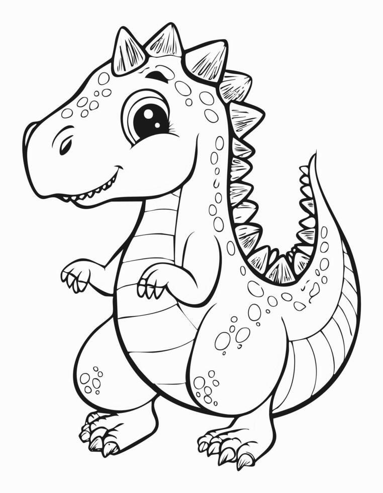 Cute Dinosaur Reptile Coloring Kid Book Page in Black and White. Monochrome and Colored Samples vector