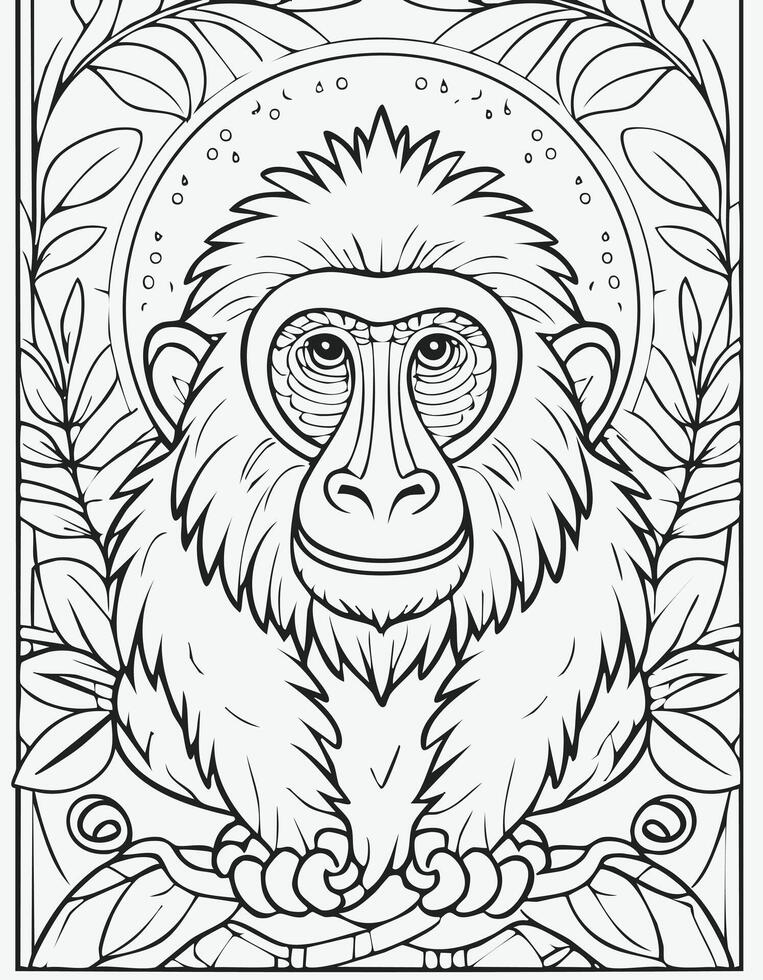 Cute Mandrill Mammal Coloring Kid Book Page in Black and White. and Colored Samples vector