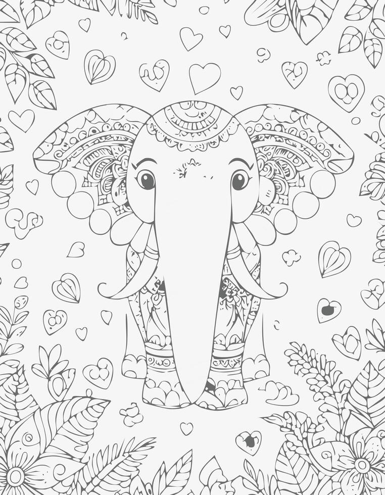 Cute Elephant Mammal Coloring Kid Book Page in Black and White. Monochrome and Colored Samples vector