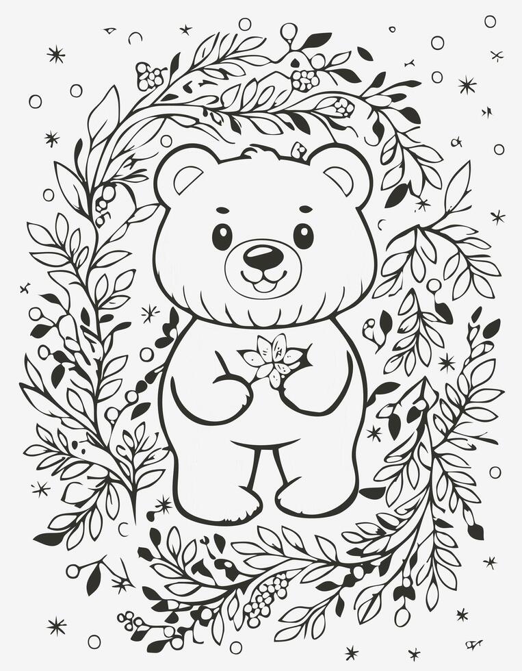 Cute Polar Bear Mammal Coloring Kid Book Page in Black and White. and Colored Samples vector