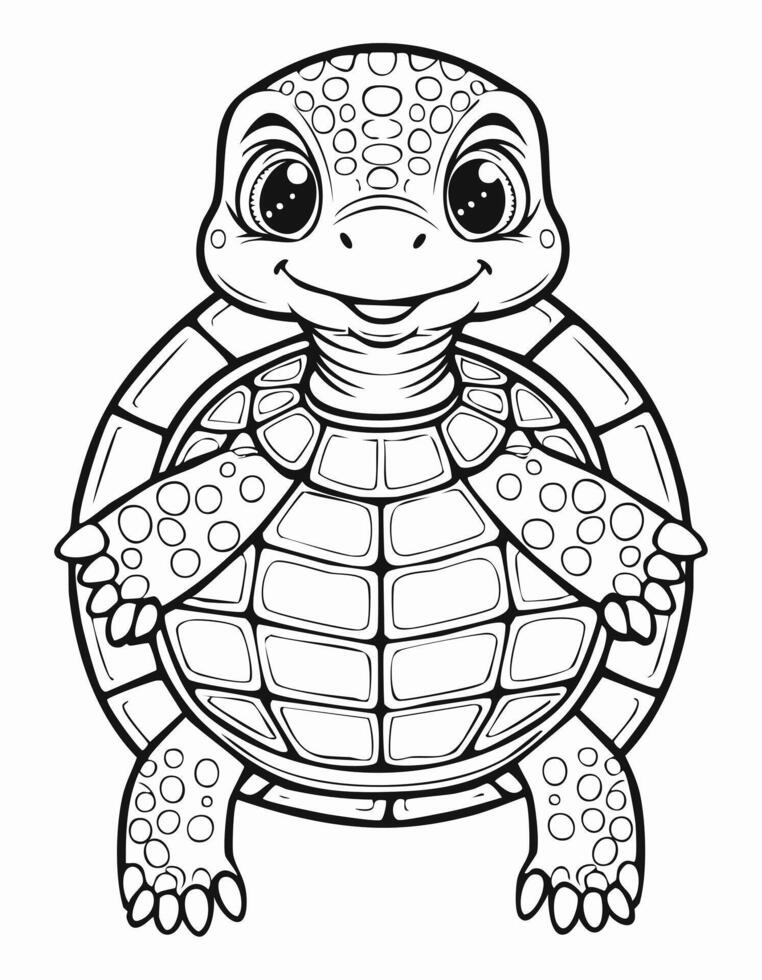 Cute Turtle Tortoise Coloring Kid Book Page Black and White. Monochrome and Colored Samples vector