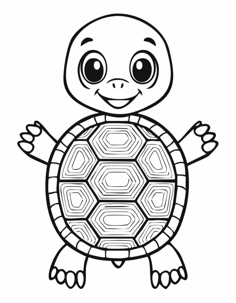 Cute Turtle Tortoise Coloring Kid Book Page in Black and White. Monochrome and Samples vector