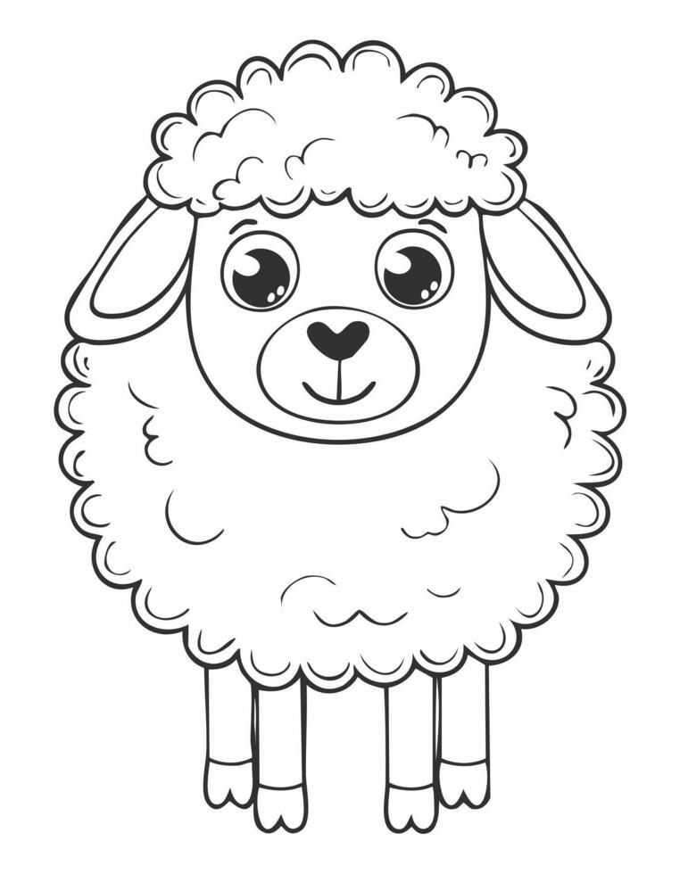 Cute Sheep Mammal Coloring Kid Book Page in Black and White. Monochrome and Samples vector