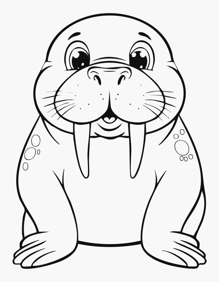 Cute Walrus Coloring Kid Book Page in Black and White. Monochrome and Samples vector
