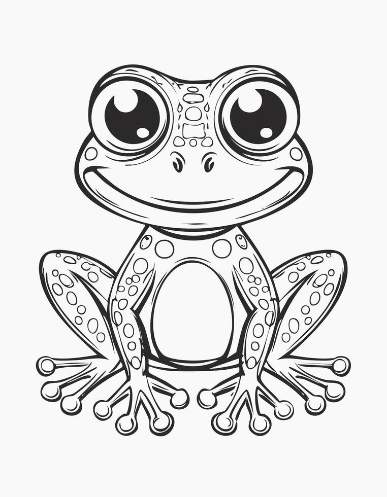 Cute Frog Toad Coloring Kid Book Page in Black and White. and Colored Samples vector