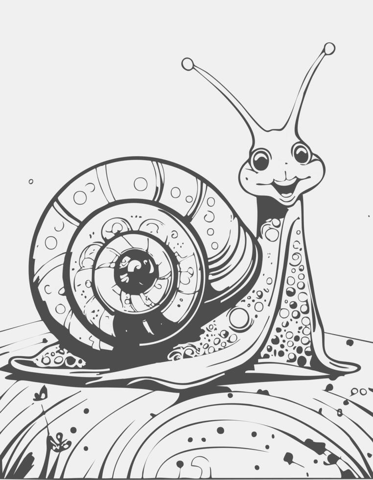 Cute Snail Animal Coloring Kid Book Page Black and White. Monochrome and Colored Samples vector