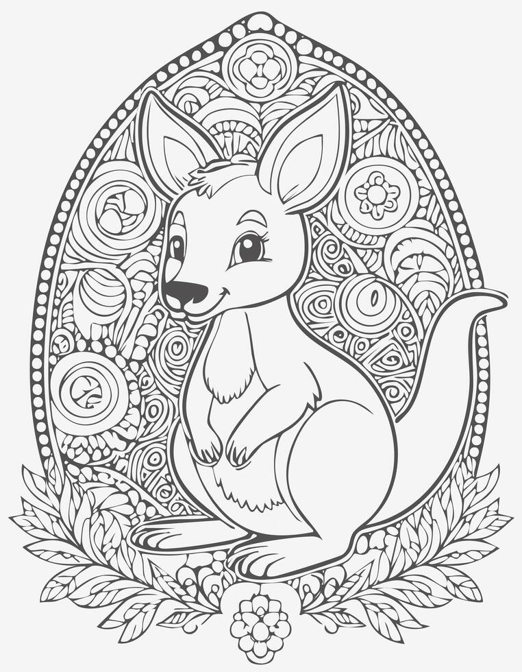 Cute Kangaroo Animal Mammal Coloring Kid Page in Black and White. Monochrome and Colored Samples vector