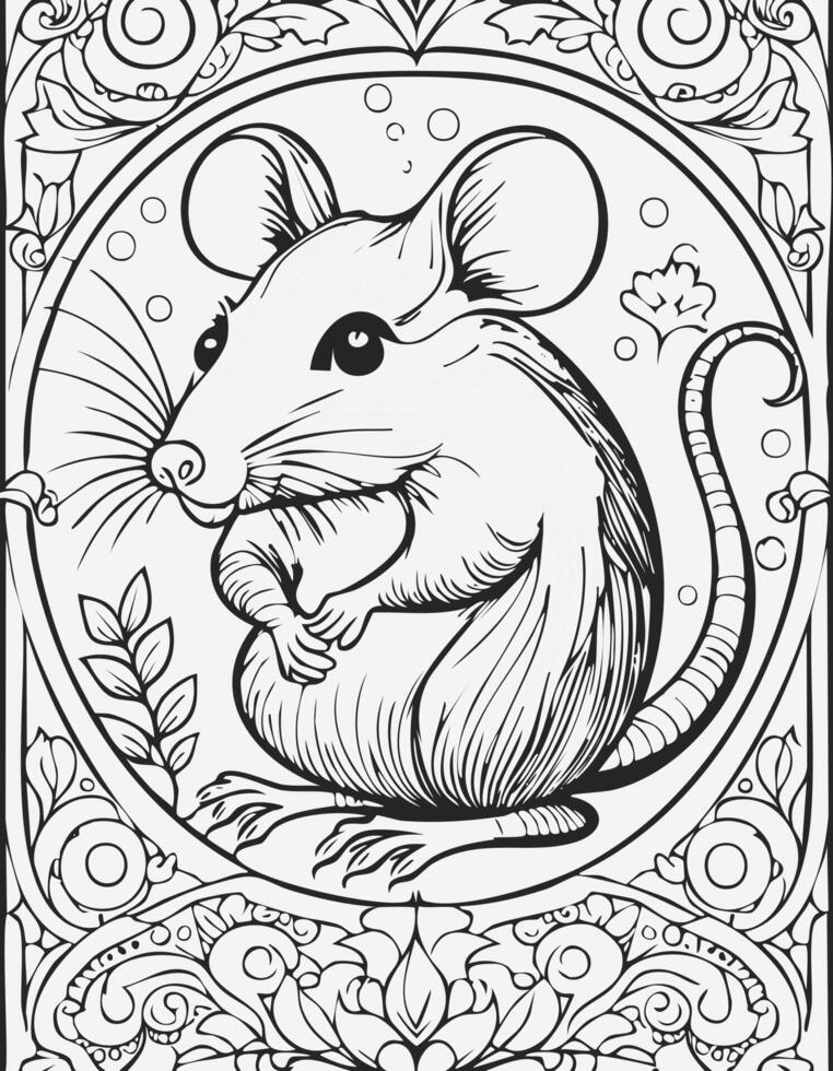 Cute Rat Mouse Animal Mammal Coloring Kid Book Page in Black and White. and Colored Samples vector