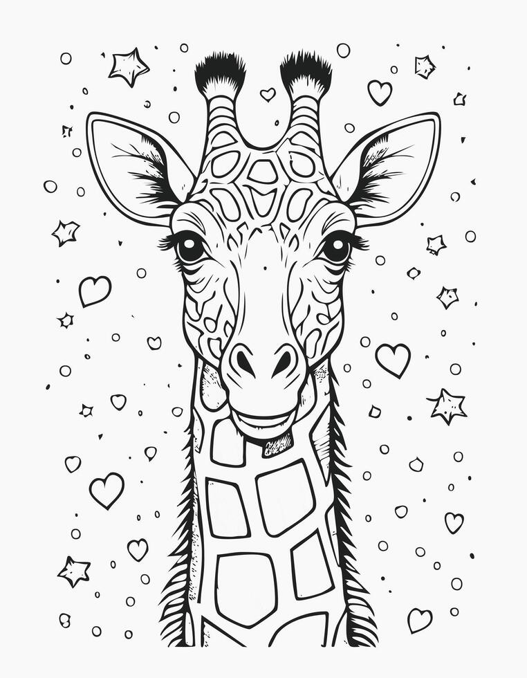 Cute Giraffe Mammal Coloring Kid Book Page in Black and White. Monochrome Colored Samples vector