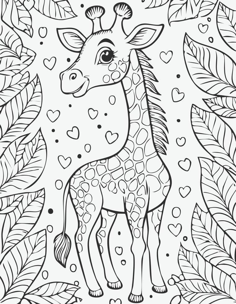Cute Giraffe Mammal Coloring Kid Book Page in Black and White. and Colored Samples vector