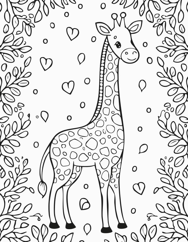 Cute Giraffe Mammal Coloring Kid Book Page in Black and White. Monochrome and Colored vector