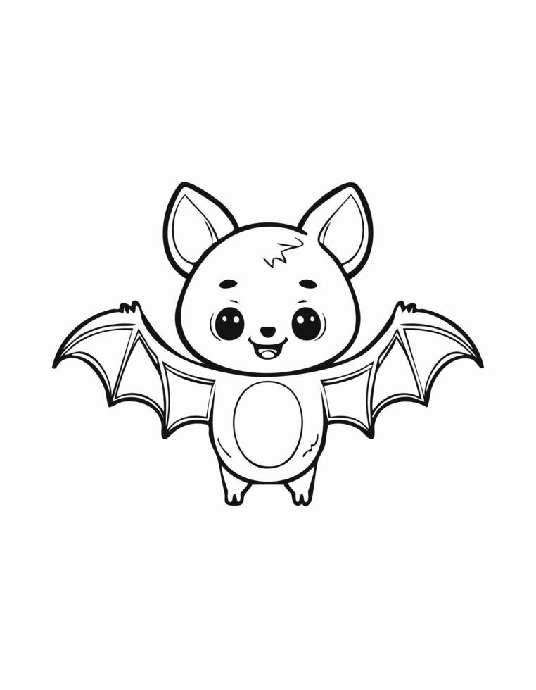 Cute Bat Animal Coloring Kid Book Page Black and White. Monochrome and Colored Samples vector